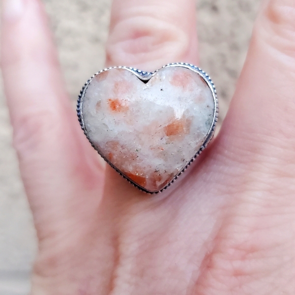 New Heart Shaped Sunstone 925 Silver Ring. - Picture 1 of 16
